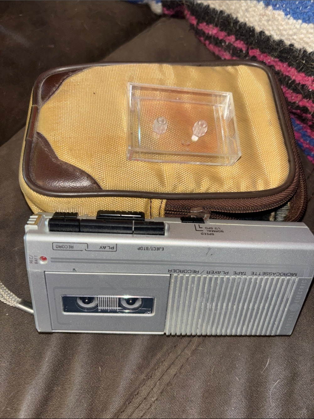 Panasonic Silver Microcassette Player Recorder with Brown Carrying Case